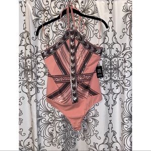 Express coral sequins halter top body suit